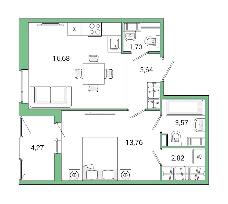 1-комнатная квартира 46.47 м², 9/11 эт., ЖК «Jaanila Drive»